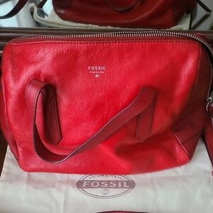 Fossil Deep Red Leather Accessory Bag